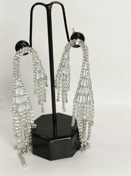 Stunning silver earrings sterling with sparkling crystals in a tassel design for elegant evening wear