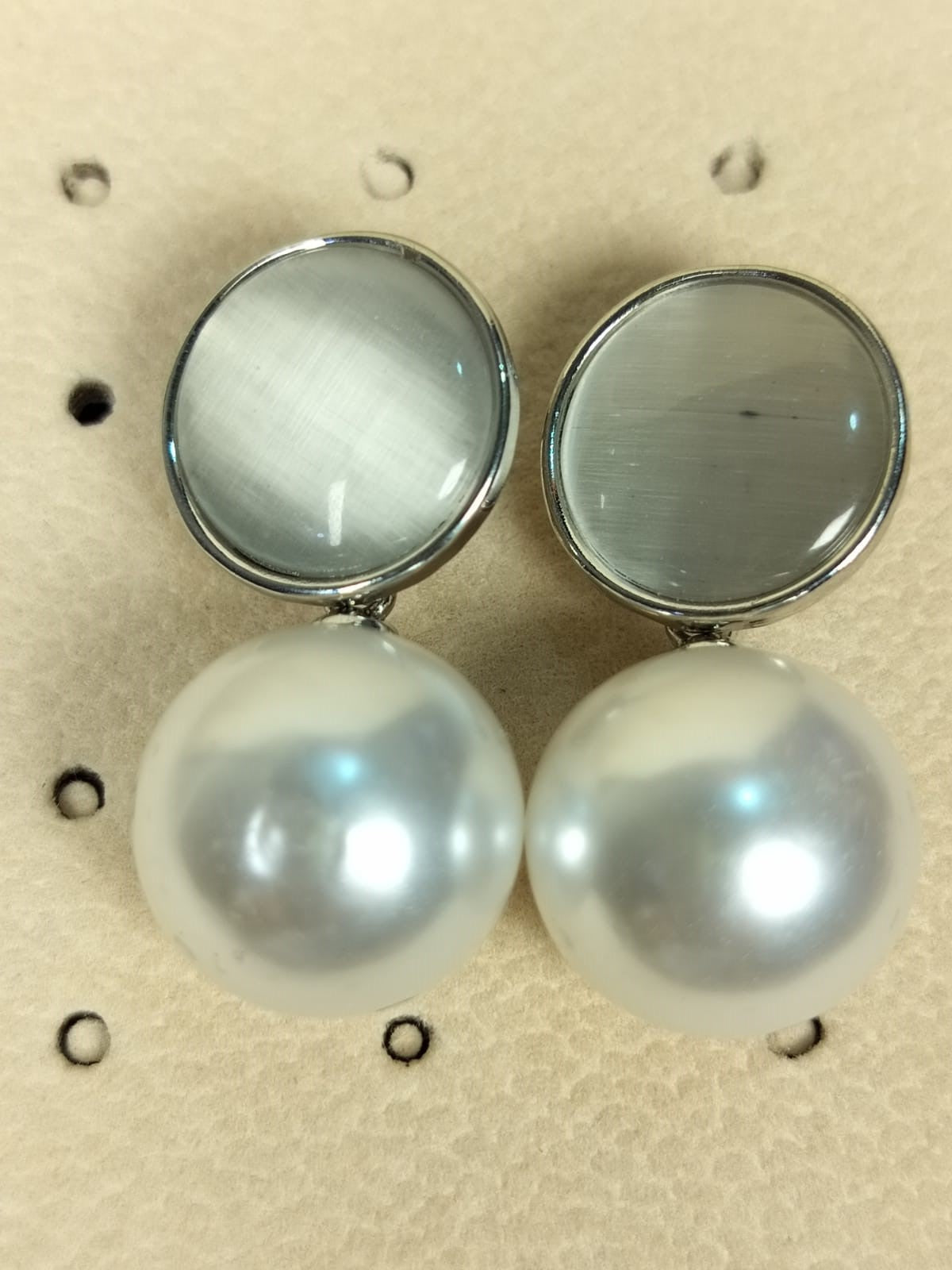 Wincham Fashion House silver pearl Korean earrings with round silver detail and large pearl drop