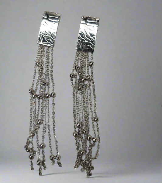Wincham Fashion House stylish silver earrings for women with dangling chains and bead accents