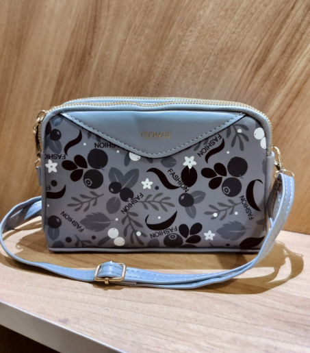 Floral crossbody grey bag for women with adjustable strap and zipper from My Store
