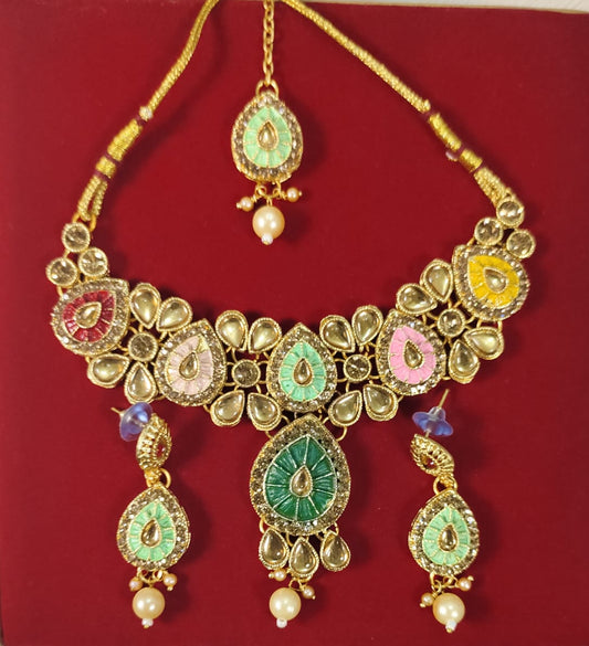 Wincham Fashion House traditional kundan jewelry set with colorful gemstones and pearl accents