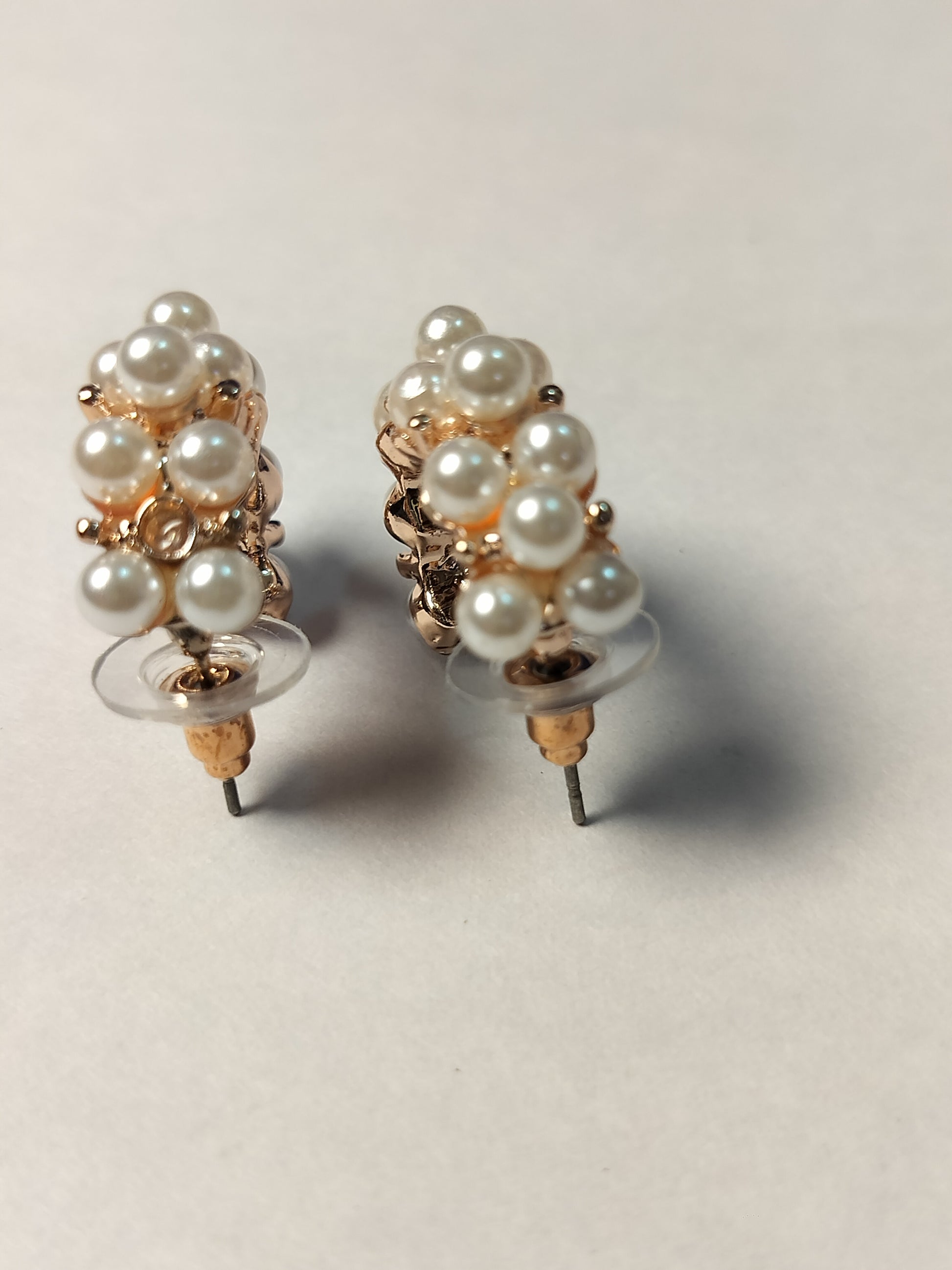 Wincham Fashion House pearl hoop earrings with clustered white pearls on gold-tone metal