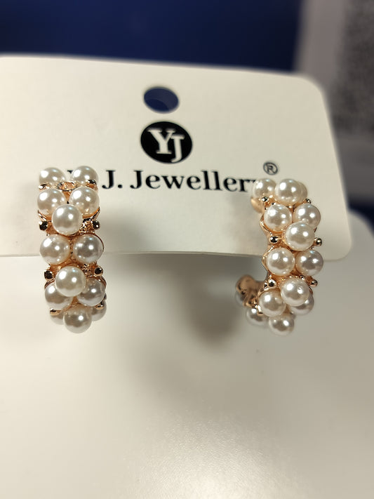 Wincham Fashion House pearl hoop earrings with clustered white pearls on gold-tone setting