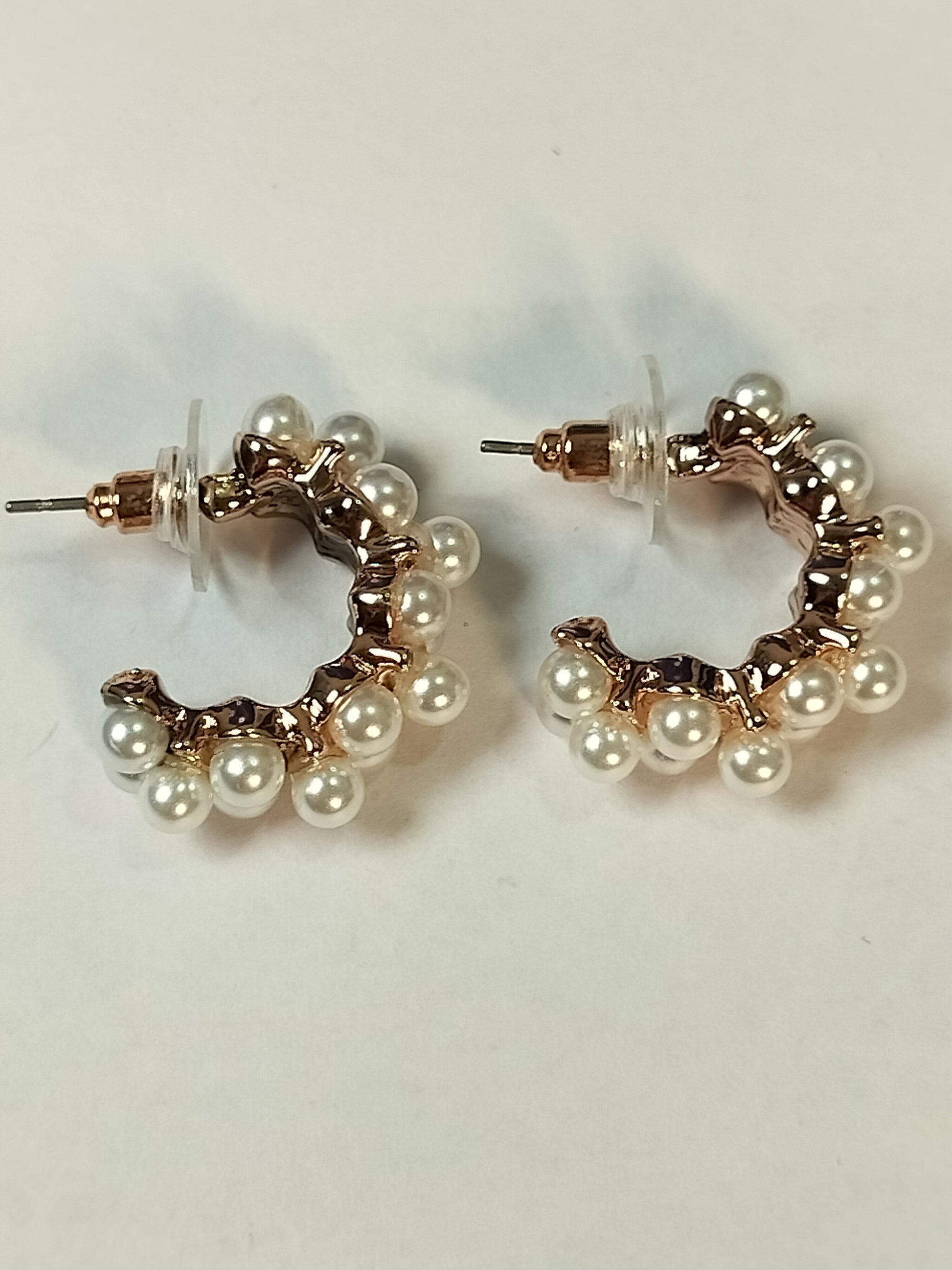 Wincham Fashion House elegant pearl hoop earrings with gold-tone metal and round white pearls