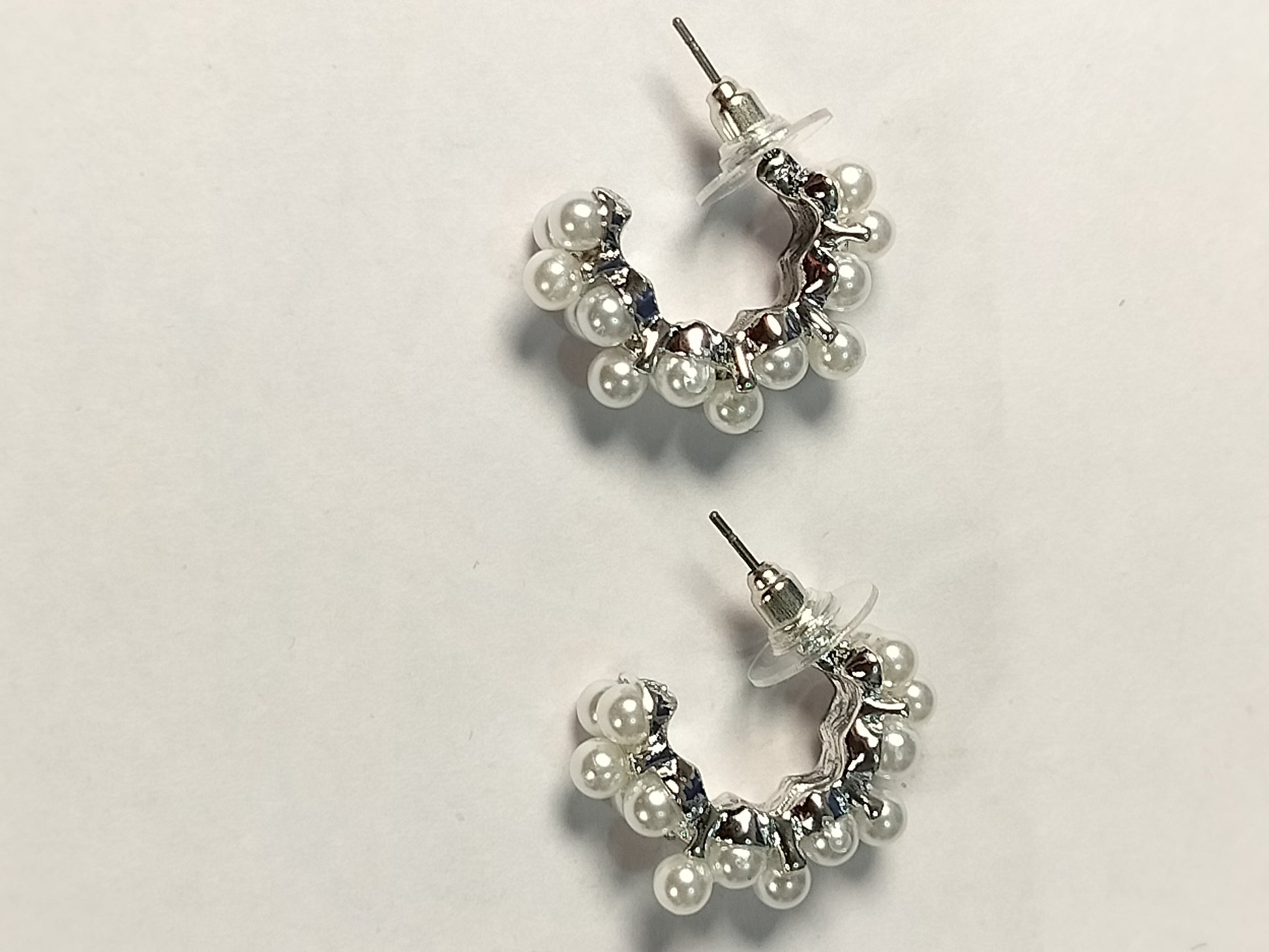 Wincham Fashion House pearl hoop earrings with silver base and clustered white pearls