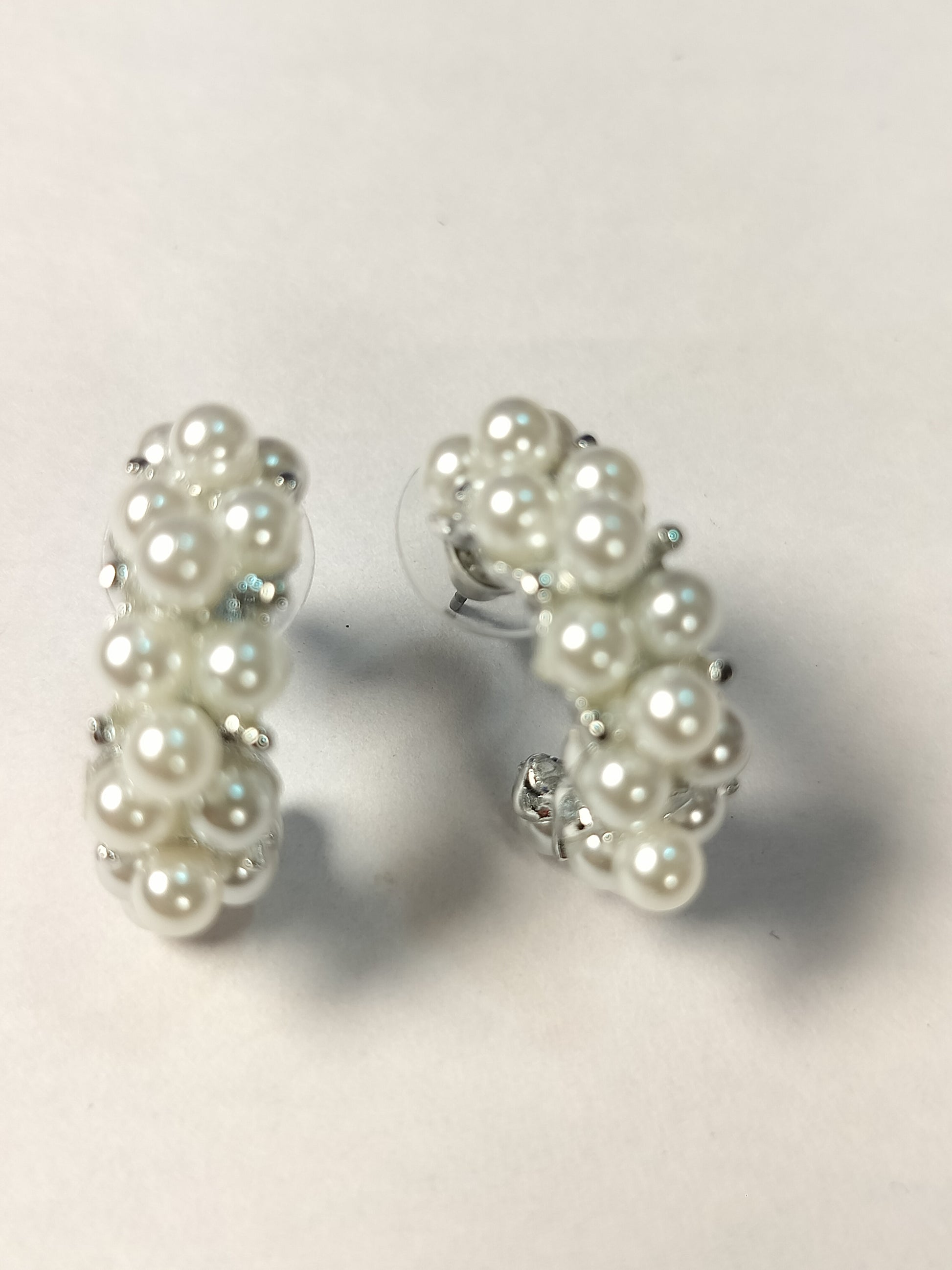 Wincham Fashion House elegant pearl hoop earrings with clustered white pearls on silver hoops